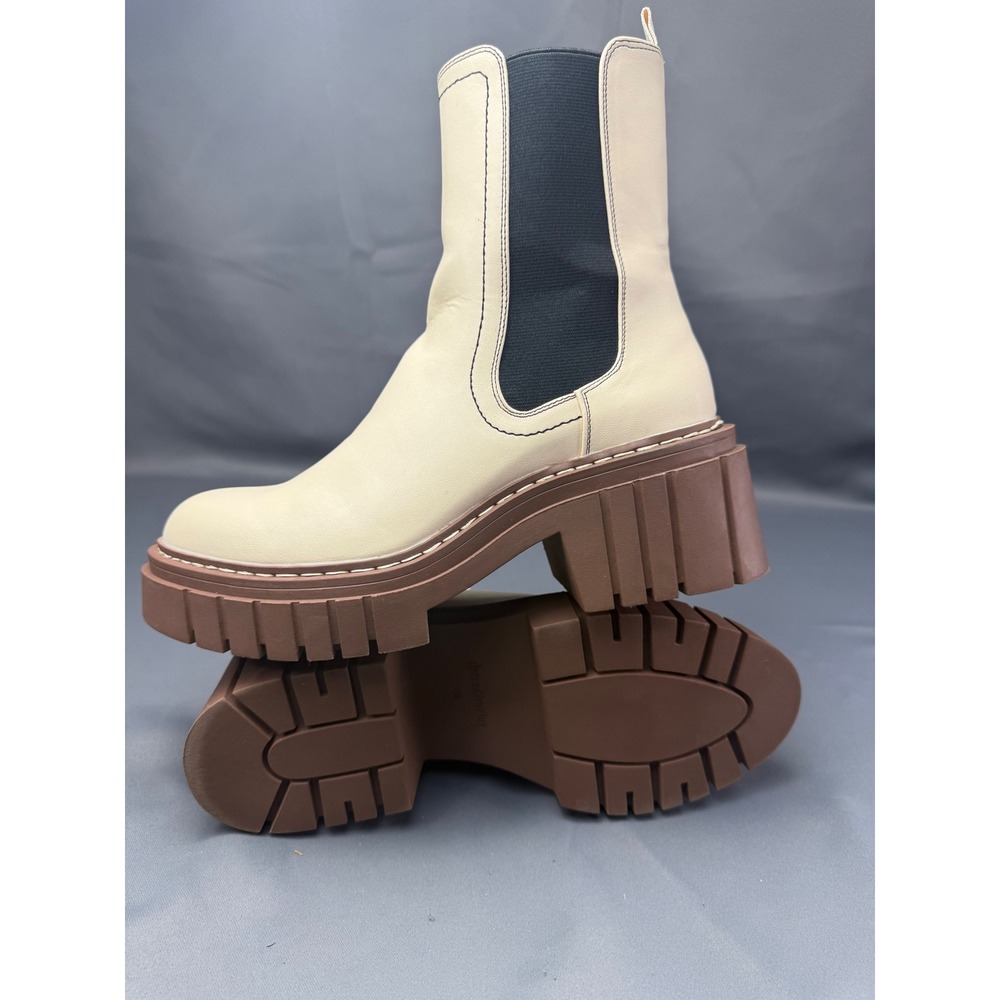 Stradivarius Cream Platform Lug Sole Chelsea Boots Brown Grunge Chunky Size 9